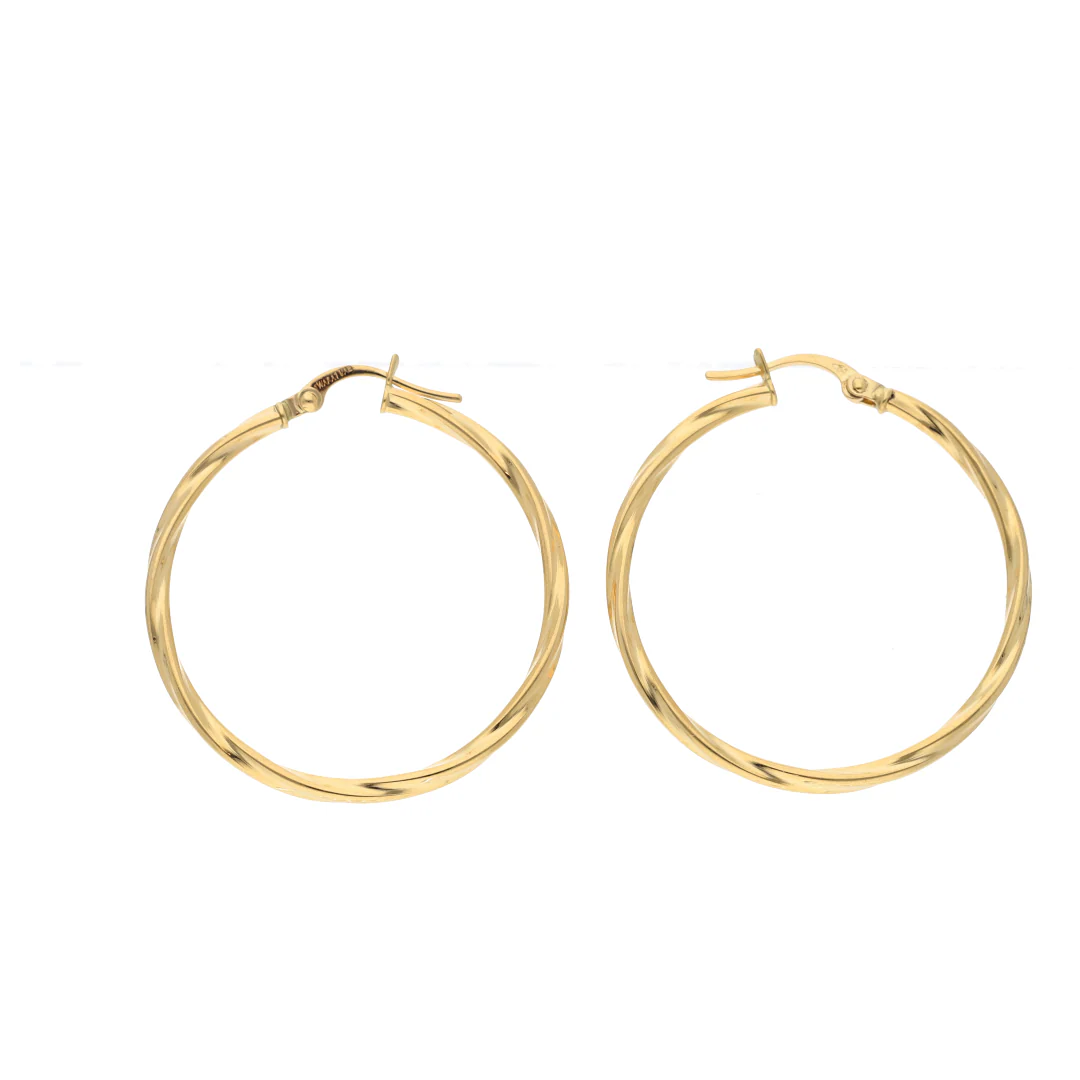 Gold Thin Twisted Hoop Earrings 18KT - FKJERN18K9274 - Image 3