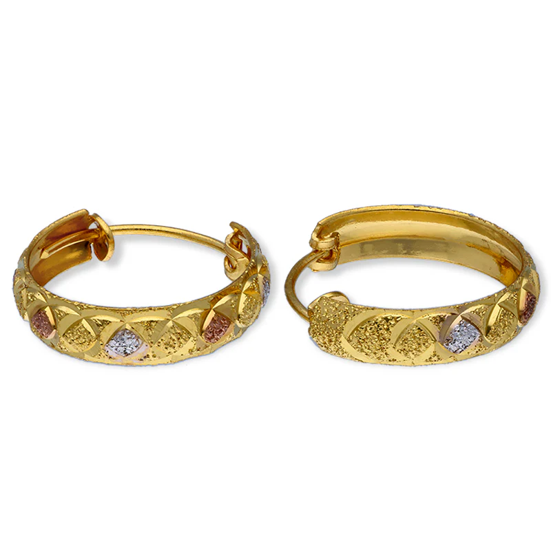 Gold Tri Tone Clip on Hoop Earrings 21KT - FKJERN21KU3163