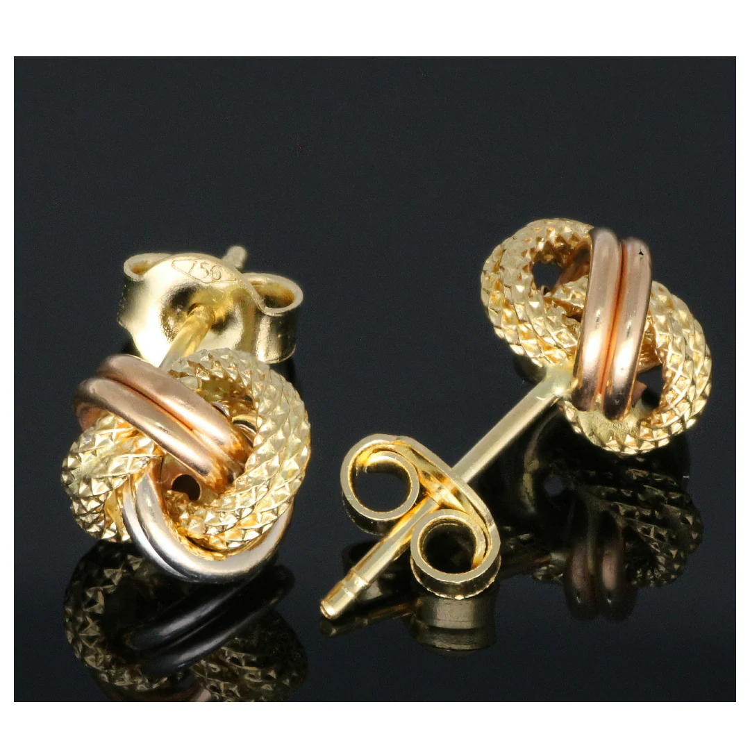 Gold Triple Tone Knot Shaped Earrings 18KT - FKJERN18KU6464 - Image 2