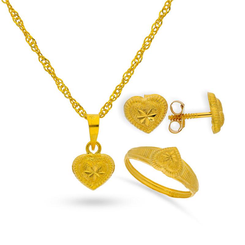 Gold Heart Pendant Set (Necklace, Earrings and Ring) 18KT -  FKJNKLST1688