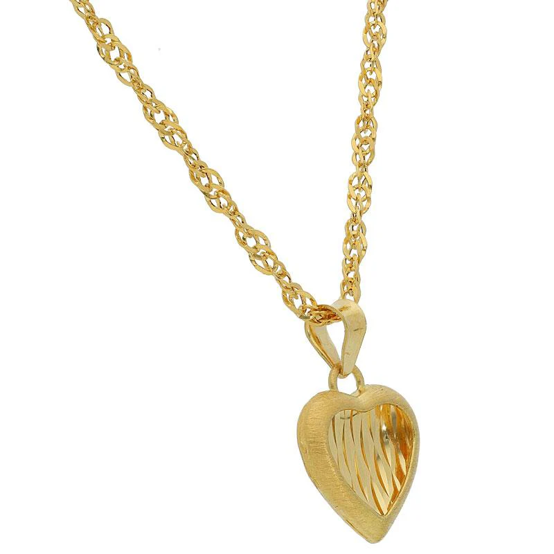Gold Heart Pendant Set (Necklace and Earrings) 18KT - FKJNKLST1713 - Image 3