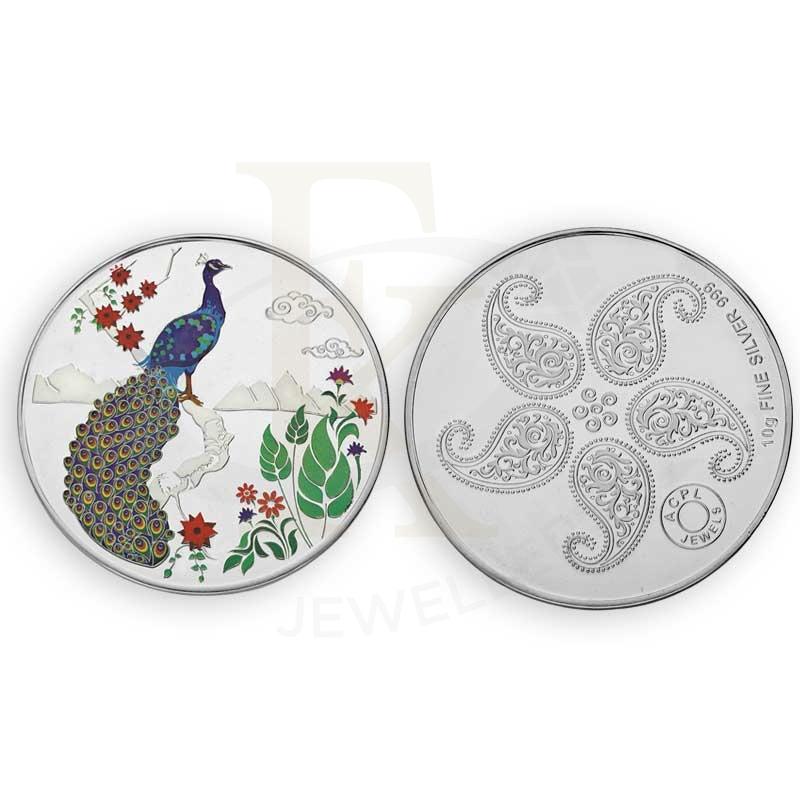 Silver 10 Grams Peacock and Flower Coin in Fine 999 Silver - FKJCONSL3117