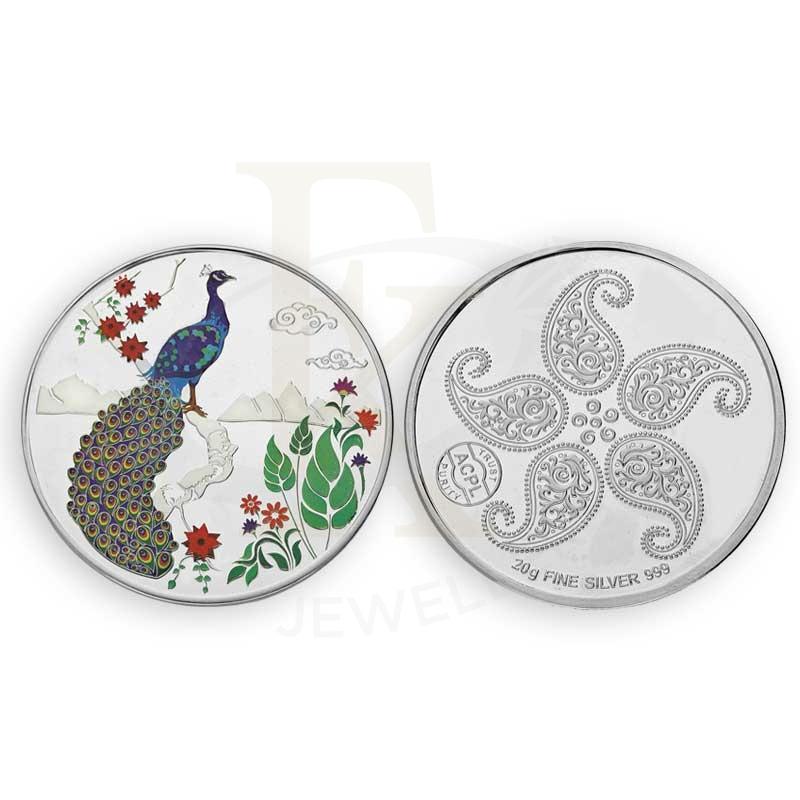 Silver 20 Grams Peacock and Flower Coin in Fine 999 Silver - FKJCONSL3112