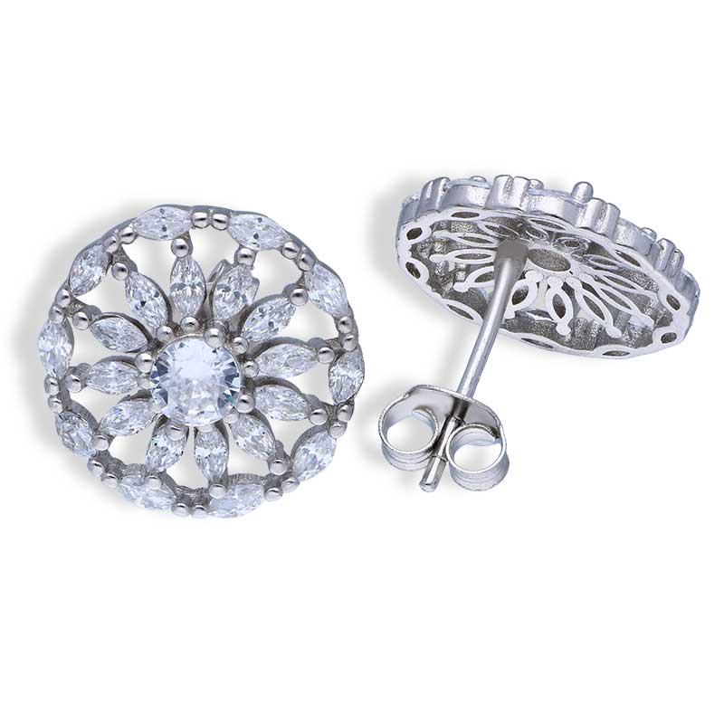 Sterling Silver 925 Flower Shaped Stud Earrings - FKJERNSLU3134