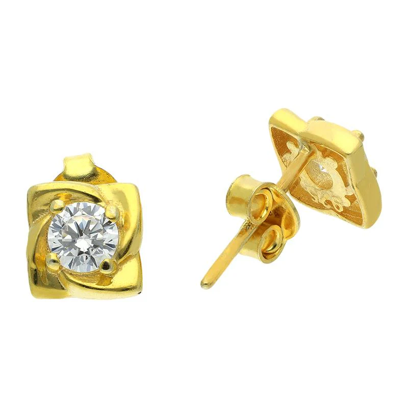 Sterling Silver 925 Gold Plated Solitaire Stud Earrings - FKJERNSL2498