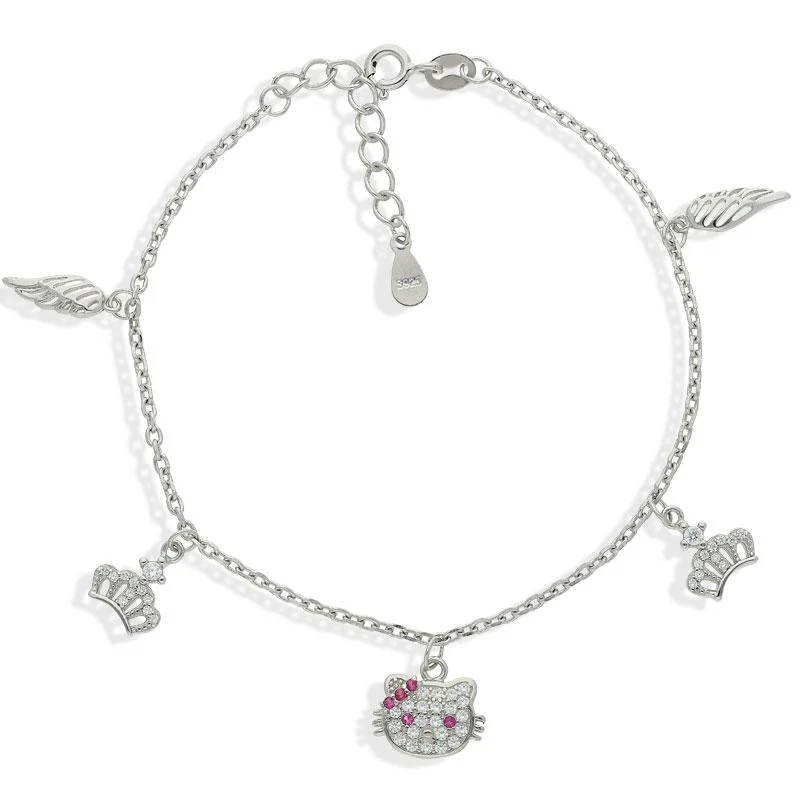Sterling Silver 925 Hanging Charm Hello Kitty Bracelet - FKJBRLSL2358