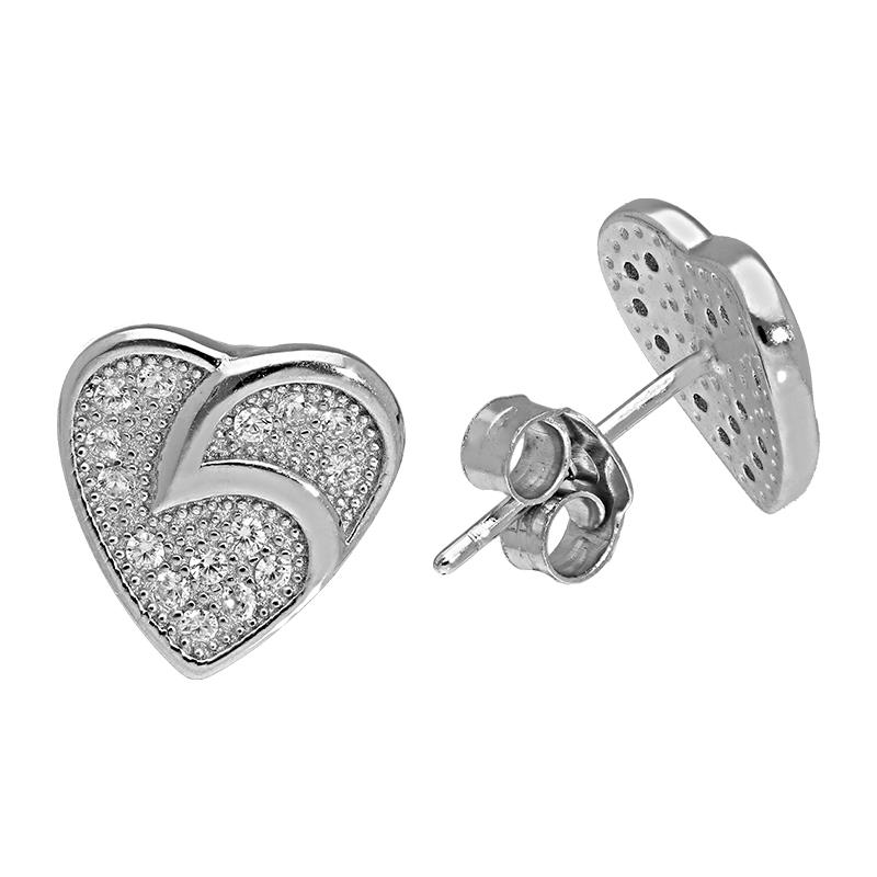 Sterling Silver 925 Heart Shaped Stud Earrings - FKJERNSL2530