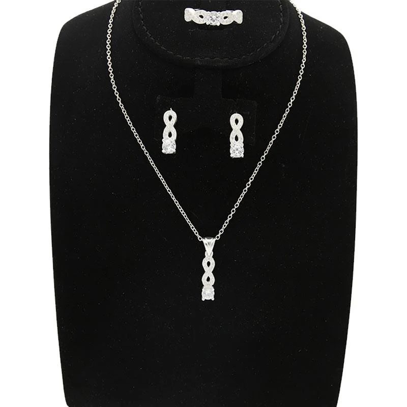 Sterling Silver 925 Infinity Solitaire Pendant Set (Necklace, Earrings and Ring) - FKJNKLST2029 - Image 7