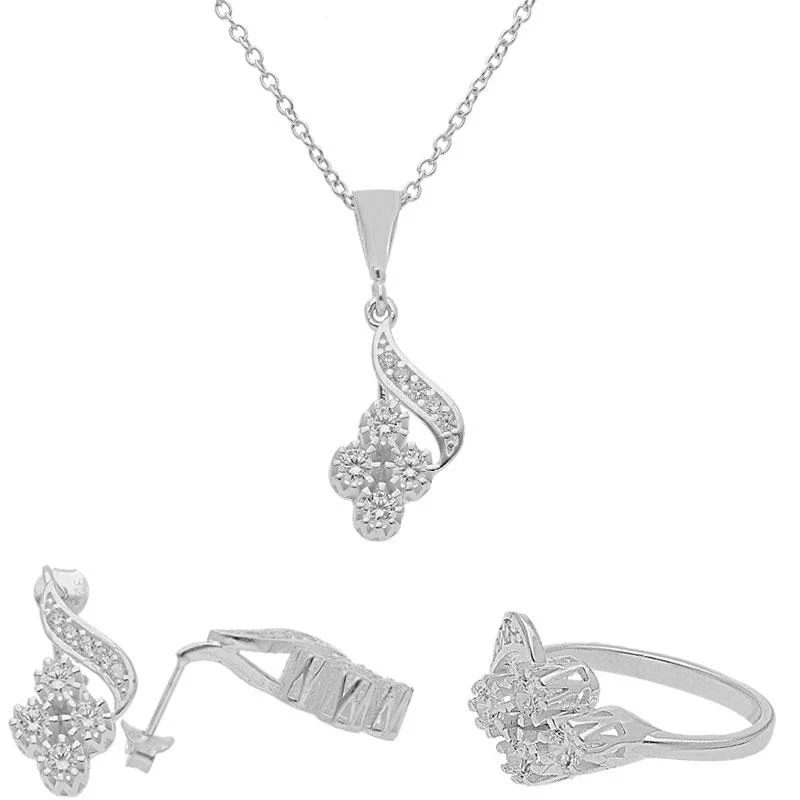Sterling Silver 925 Pendant Set (Necklace, Earrings and Ring) - FKJNKLST1994