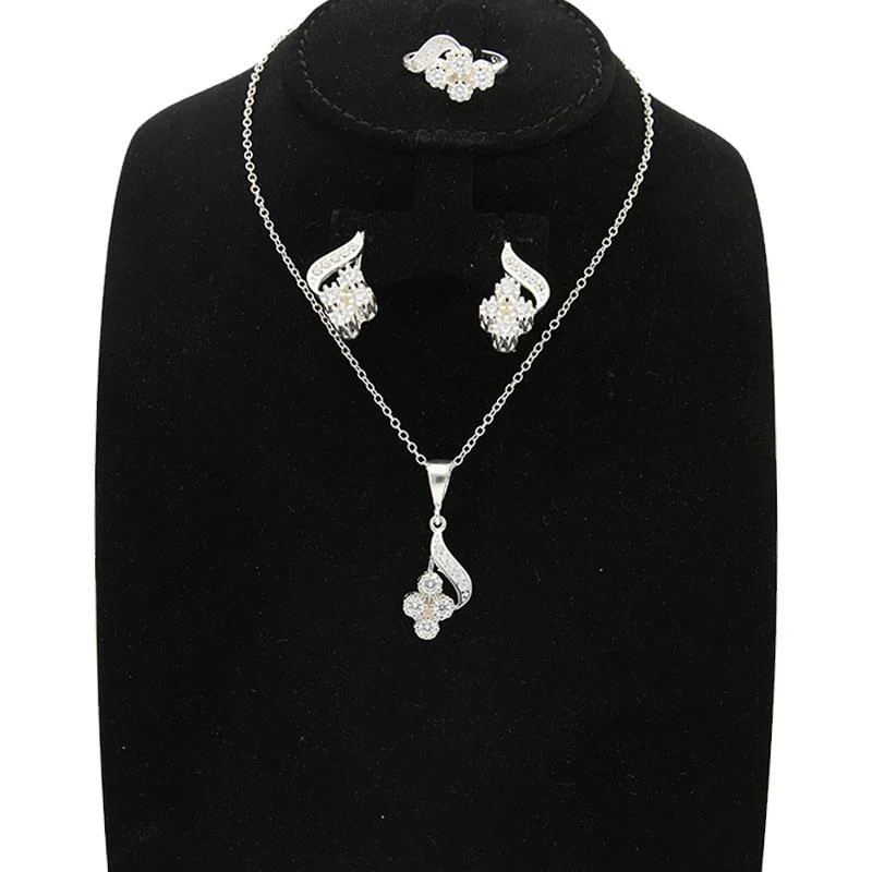 Sterling Silver 925 Pendant Set (Necklace, Earrings and Ring) - FKJNKLST1994 - Image 8