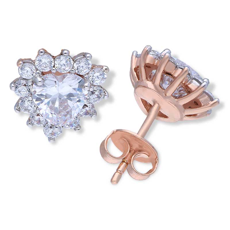 Sterling Silver 925 Rose Gold Plated Heart Shaped Stud Earrings - FKJERNSLU3153
