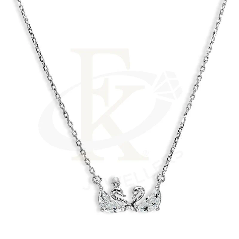 Sterling Silver 925 Twin Swan Necklace - FKJNKLSL2663
