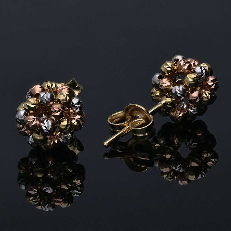 Trio Tone Gold Ball Stud Earrings 18KT - FKJERN18KU3081 - Image 3