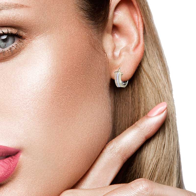 Trio Tone Gold Oval Shaped Hoop Earrings 18KT - FKJERN18KU3095 - Image 3